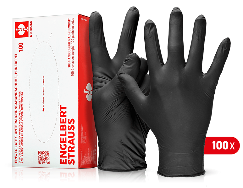 Main view, Latex, Disposable latex examination gloves, powder-free, black