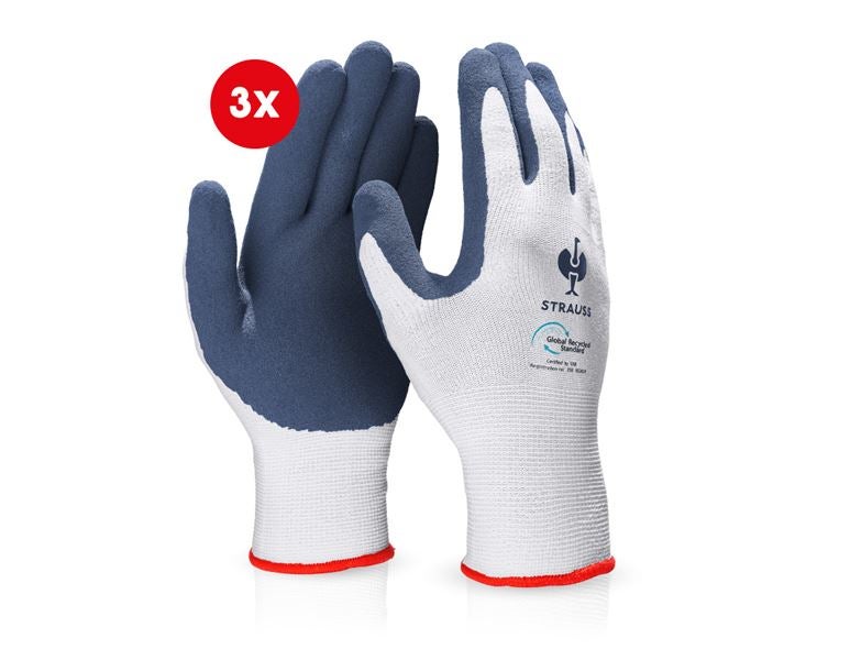 Main view, Gloves, e.s. Latex foam gloves recycled, 3 pairs, blue/white