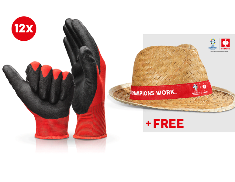 12x PU micro gloves Comfort skin + EURO2024 Hat