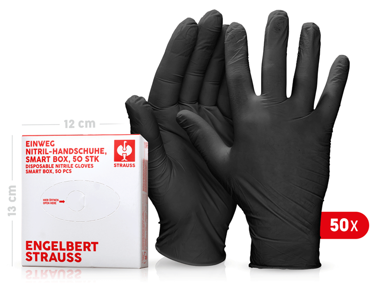 Main view, Gloves, Disposable nitrile gloves, powder-free, smart box, black