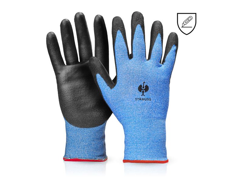 Main view, Personal Protection, PU cut protection gloves, Comfort Skin, level B, black/blue-melange