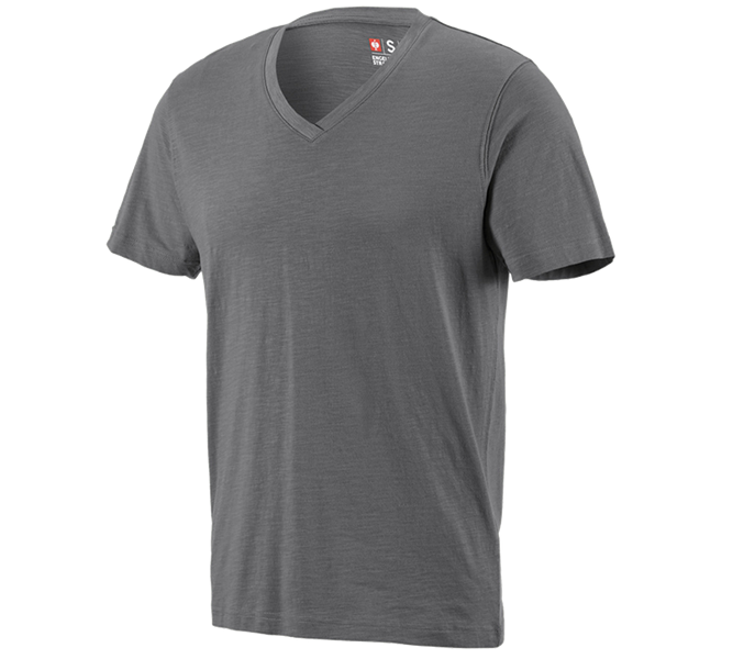 Huvudvy, Överdelar, e.s. T-Shirt cotton slub V-Neck, cement