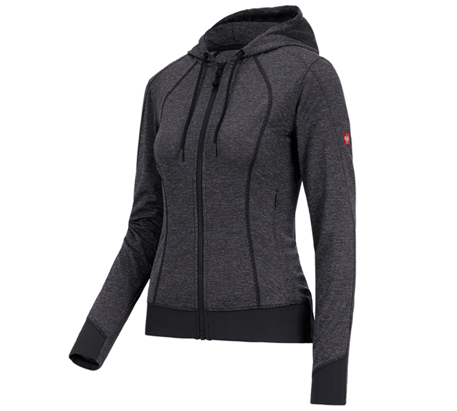 Main view, Fleece Jackets | Knitted Jackets, e.s. Functional hooded jacket stripe, ladies', black