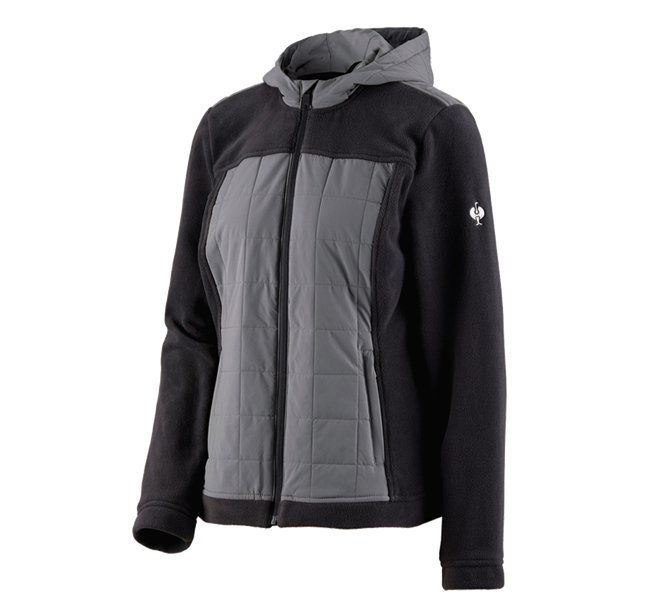 Main view, SALE, Hybrid fleece hoody jacket e.s.concrete, ladies', black/basaltgrey