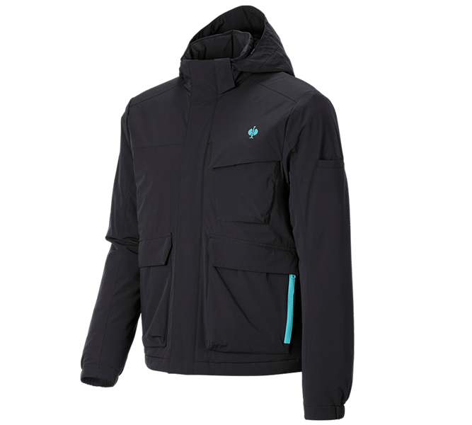 Main view, New Products, Winter jacket e.s.trail, black/lapisturquoise