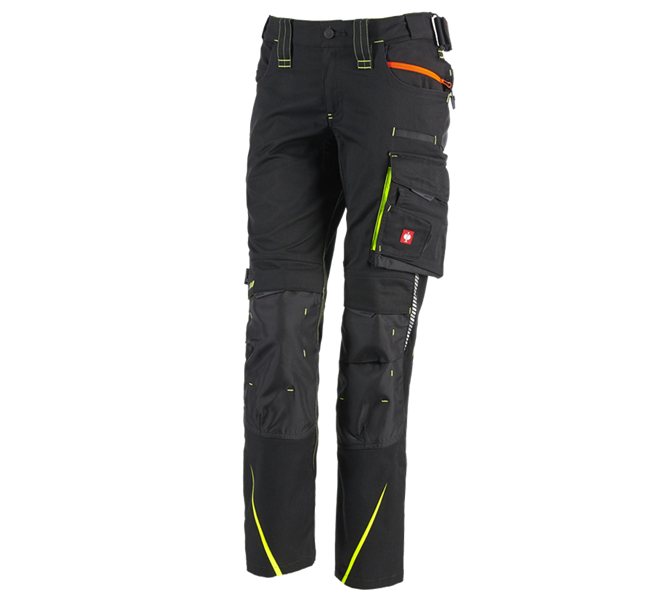 Main view, e.s.motion 2020, Ladies' trousers e.s.motion 2020 winter, black/high-vis yellow/high-vis orange