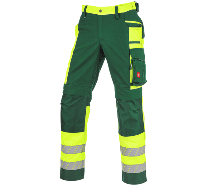 Main view, New Products, High-vis trousers e.s.motion 24/7, green/high-vis yellow