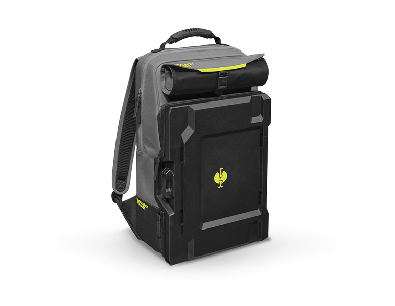 Main view, STRAUSSbox Bags, STRAUSSbox backpack, basaltgrey/acid yellow