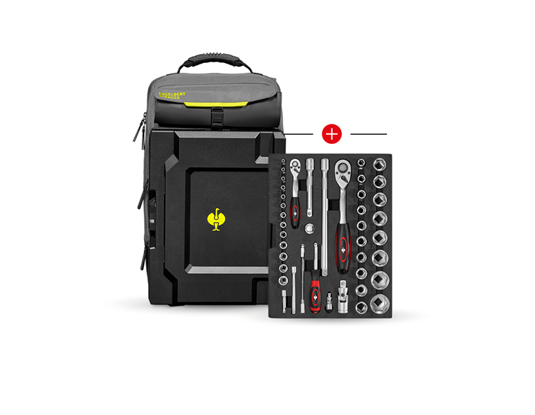 Main view, Search, Insert Socket wrench Classic+STRAUSSbox backpack, basaltgrey/acid yellow