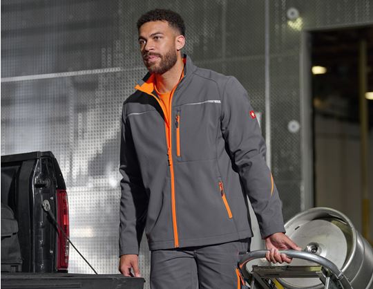 Vy 1, Softshell­jacka e.s.​motion 2020, antracit/varselorange