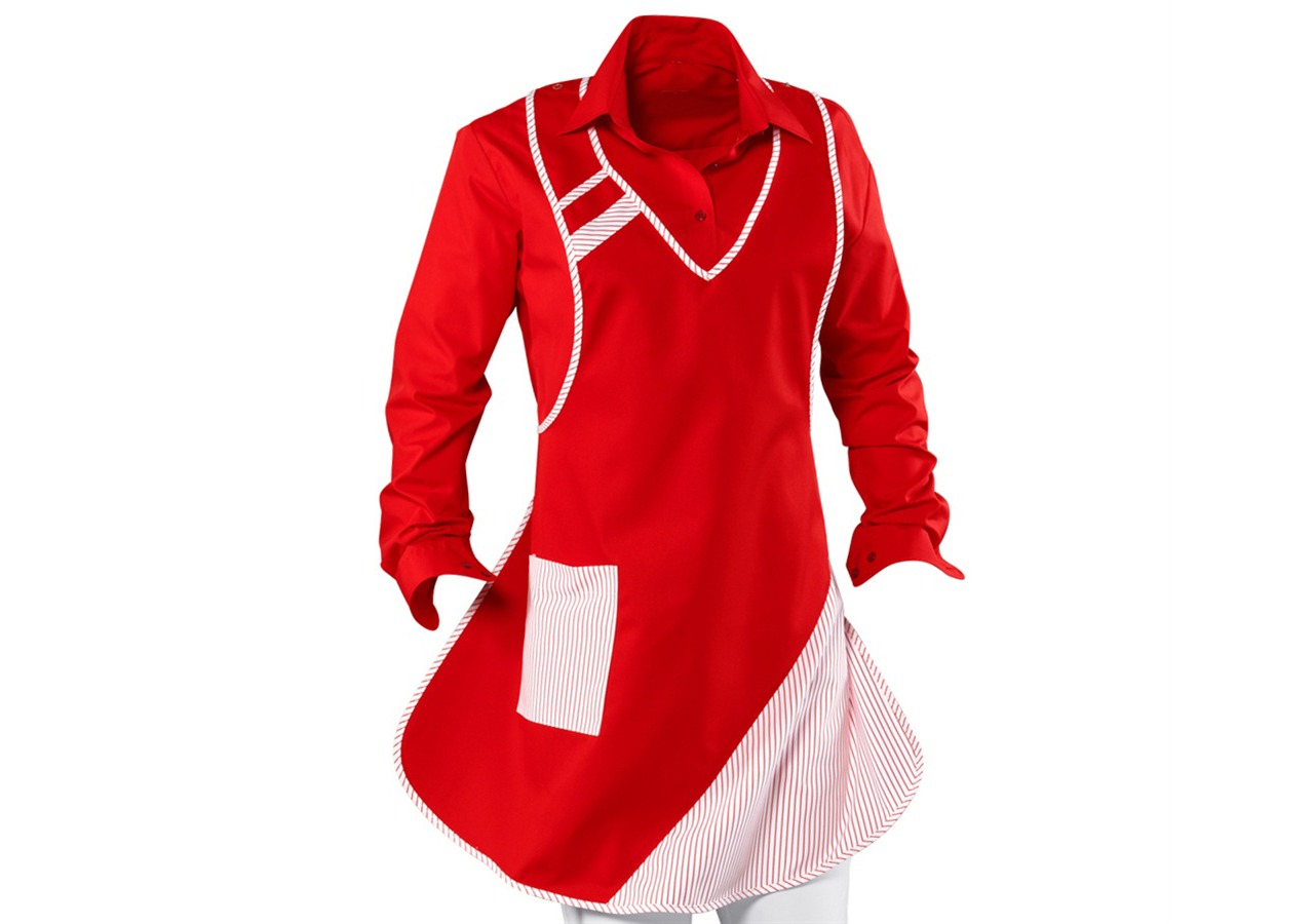 Förkläde: Bröstlappsförkläde Britta + röd/vit