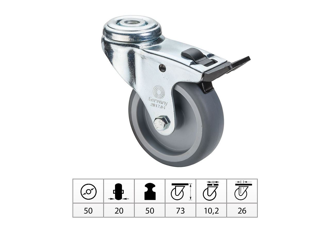 Transporthjul: Apparathjul med bakre hål -  med spärr