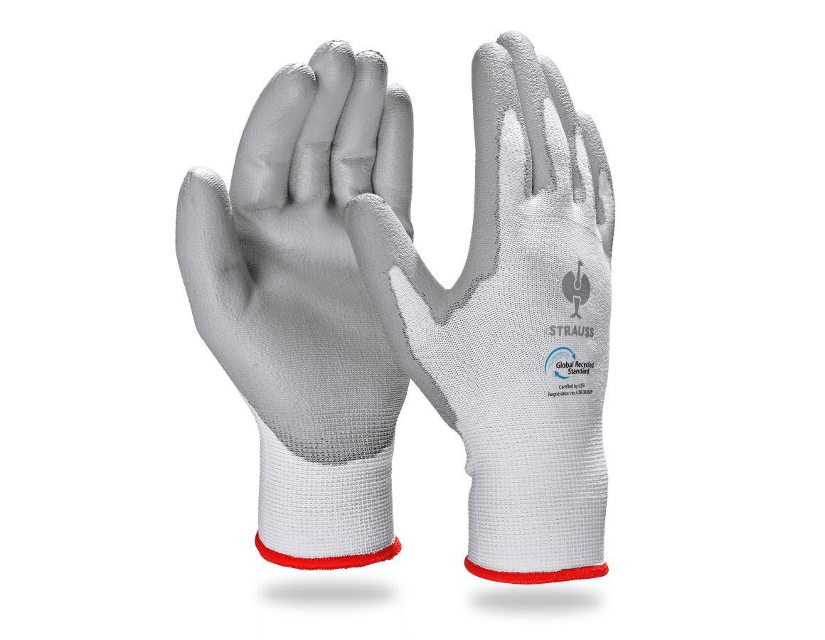 Belagda: e.s. PU-handskar recycled, 3 par + grå/vit