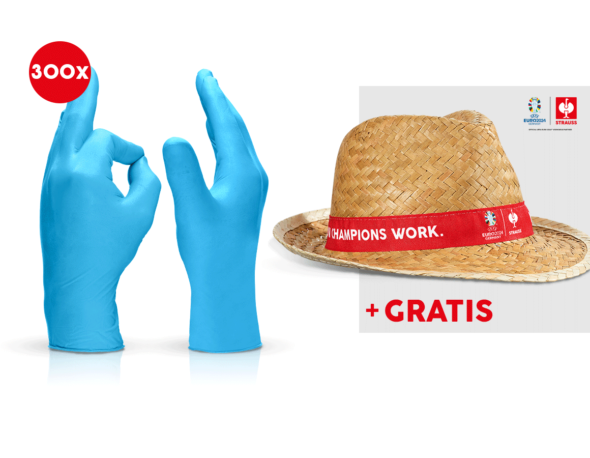 Samarbeten: 3x100 engångs latex-handskar + EURO2024 hatt + blå