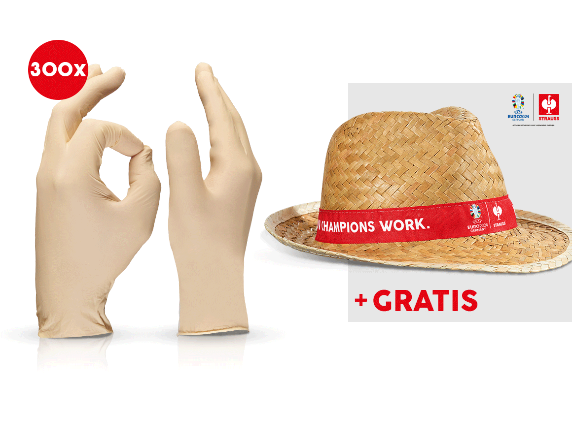 Samarbeten: 3x100 engångs latex-handskar + EURO2024 hatt + natur