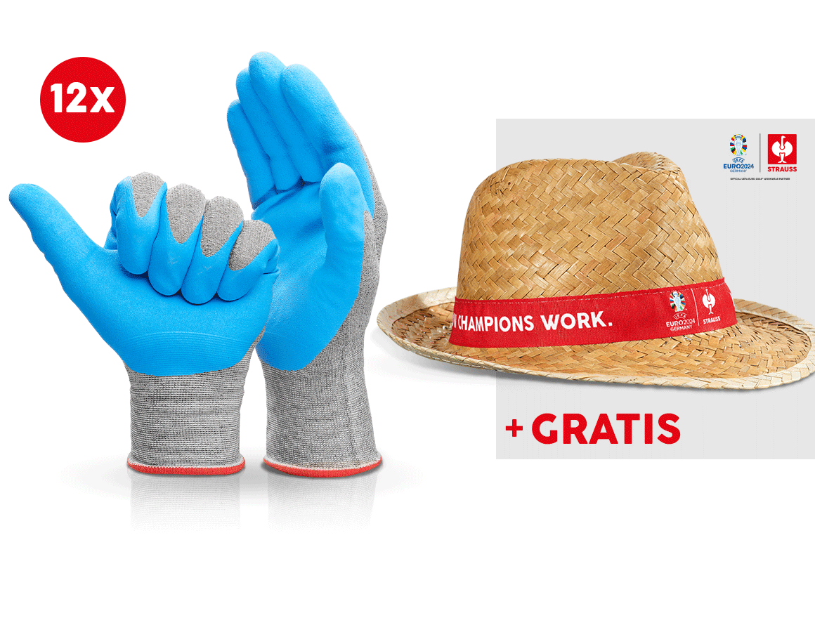 Samarbeten: 12x nitrilhandskar evertouch mikro + EURO2024 hatt + blå/ljusblå-melange