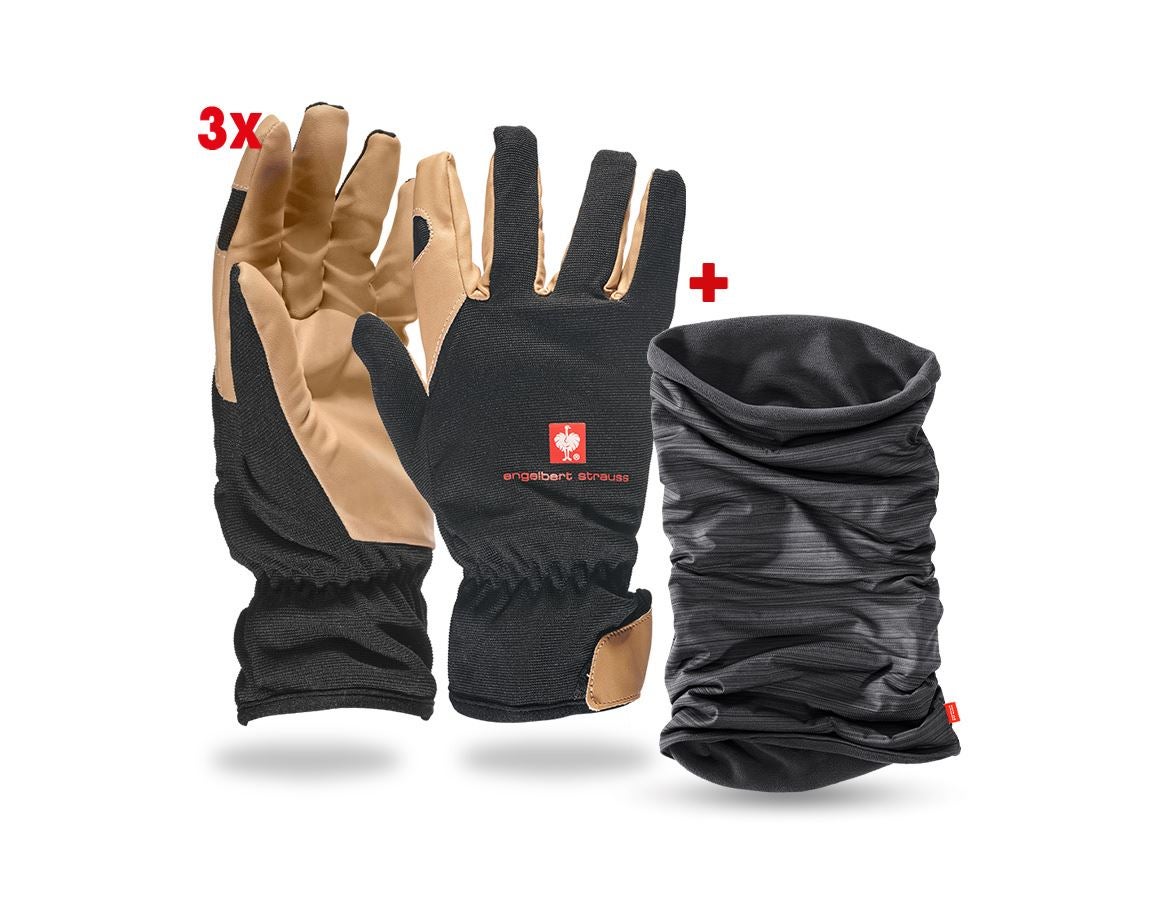 Sets | Accessories: 3x Assembly winter gloves+ e.s. Multifunct. scarf + black/brown