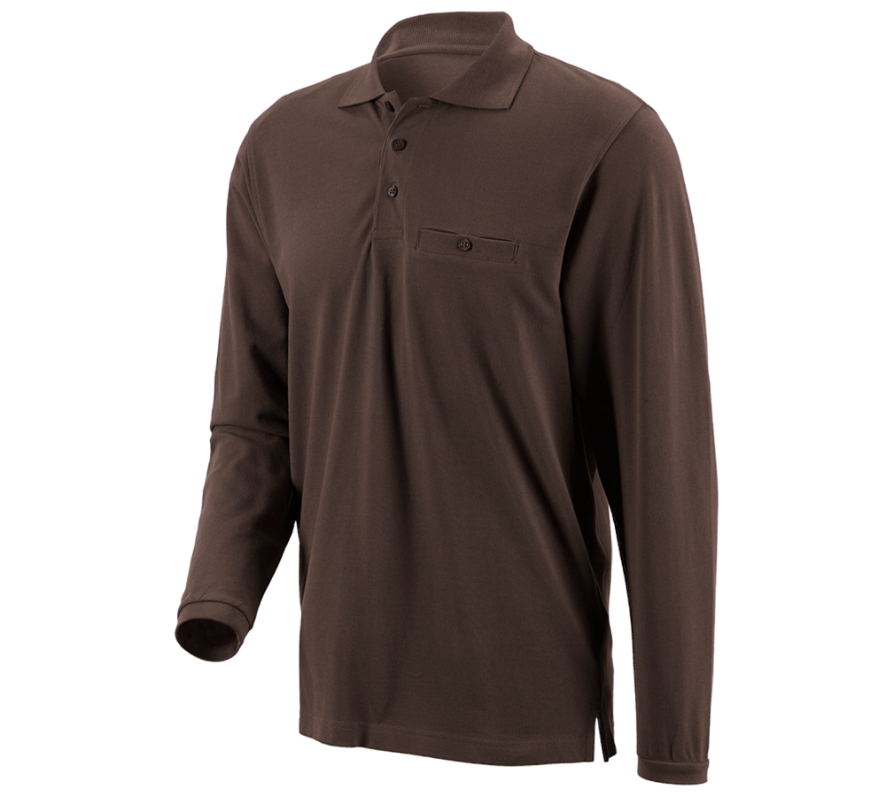 Plumbers / Installers: e.s. Long sleeve polo cotton Pocket + chestnut