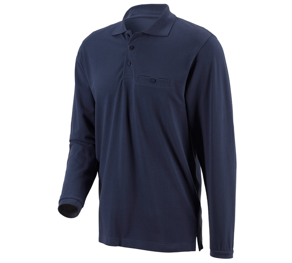 Shirts, Pullover & more: e.s. Long sleeve polo cotton Pocket + navy