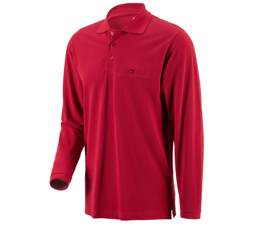 Plumbers / Installers: e.s. Long sleeve polo cotton Pocket + red