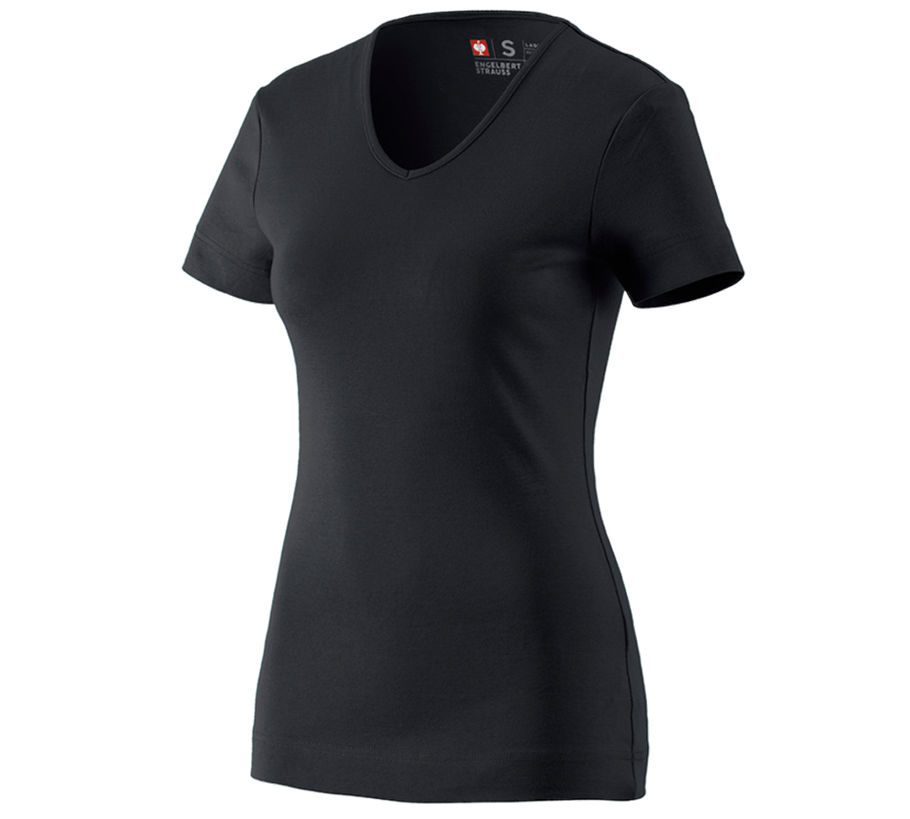 Överdelar: e.s. T-Shirt cotton V-Neck, dam + svart