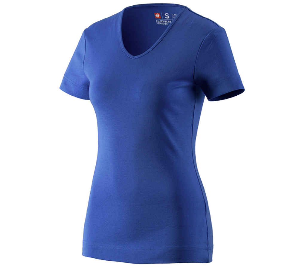 Teman: e.s. T-Shirt cotton V-Neck, dam + kornblå