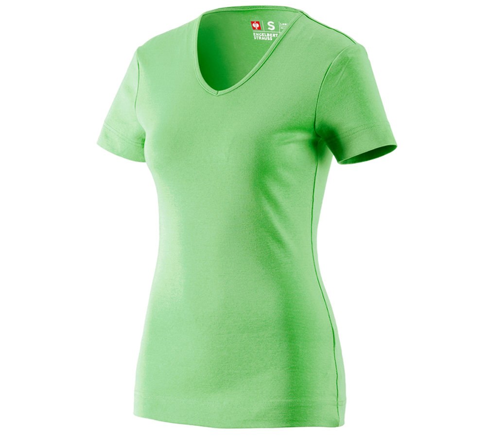 Överdelar: e.s. T-Shirt cotton V-Neck, dam + äppelgrön