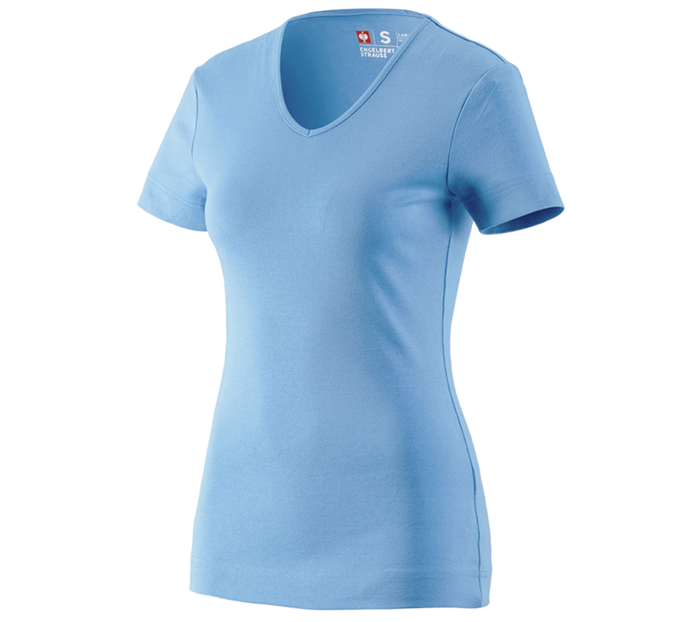 Överdelar: e.s. T-Shirt cotton V-Neck, dam + azurblå