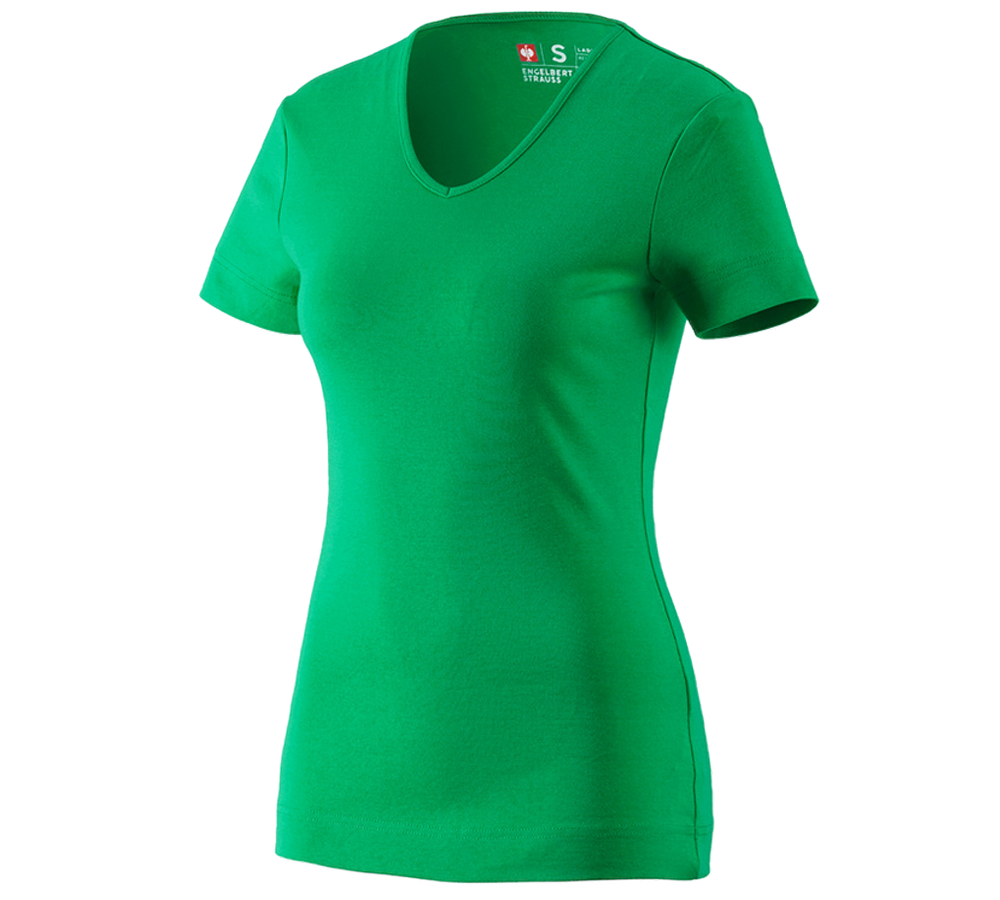 Plumbers / Installers: e.s. T-shirt cotton V-Neck, ladies' + grassgreen