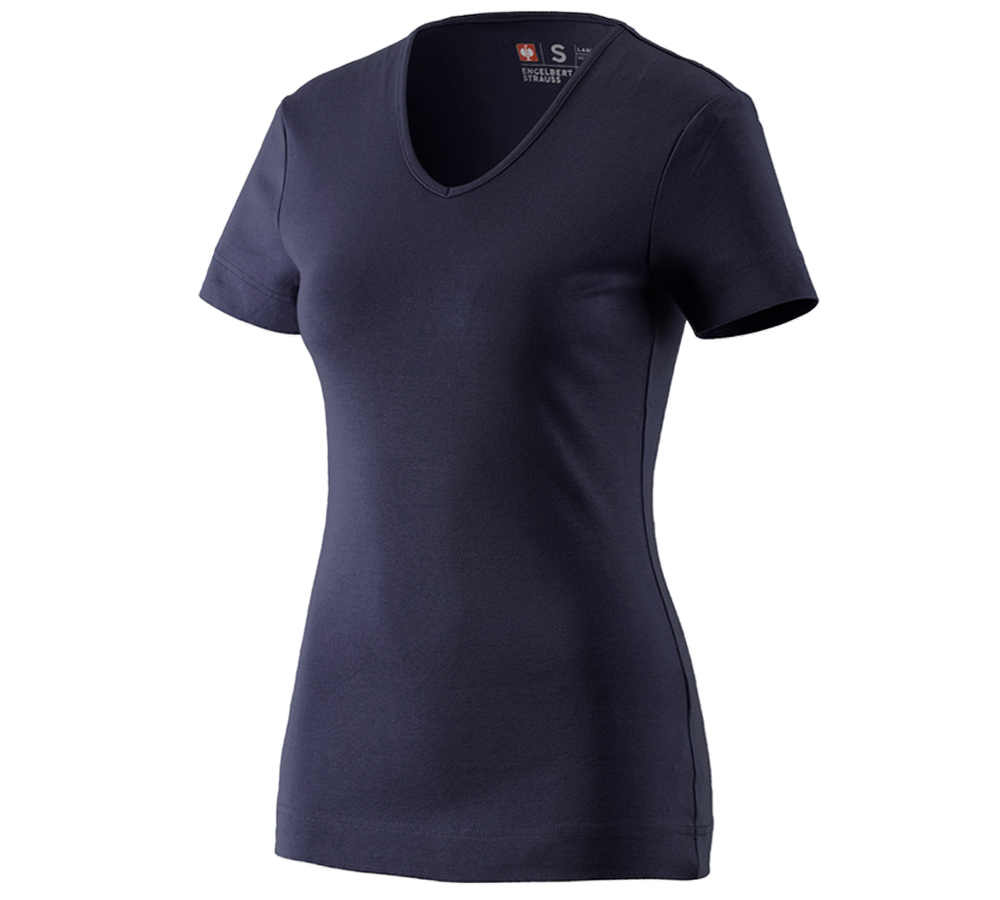Överdelar: e.s. T-Shirt cotton V-Neck, dam + mörkblå