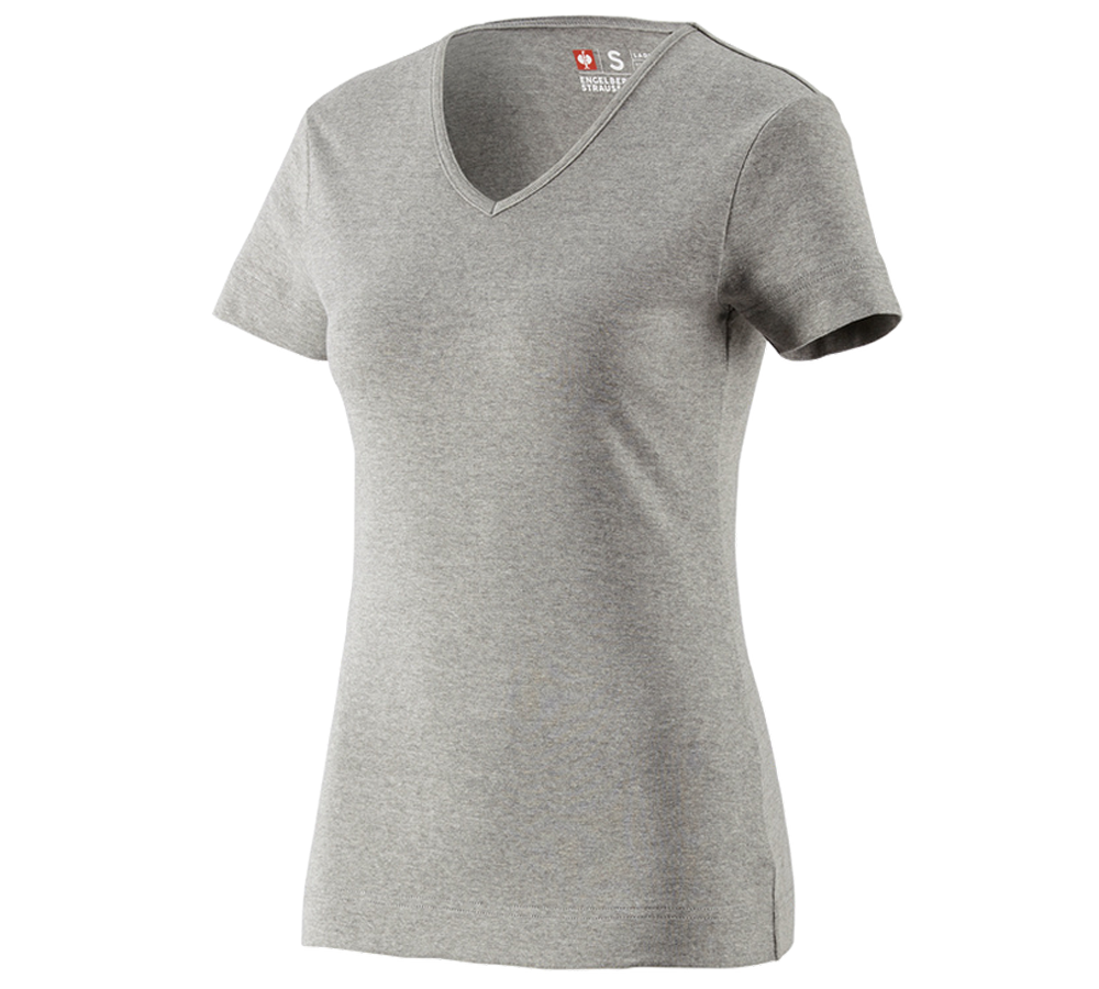 Teman: e.s. T-Shirt cotton V-Neck, dam + gråmelerad