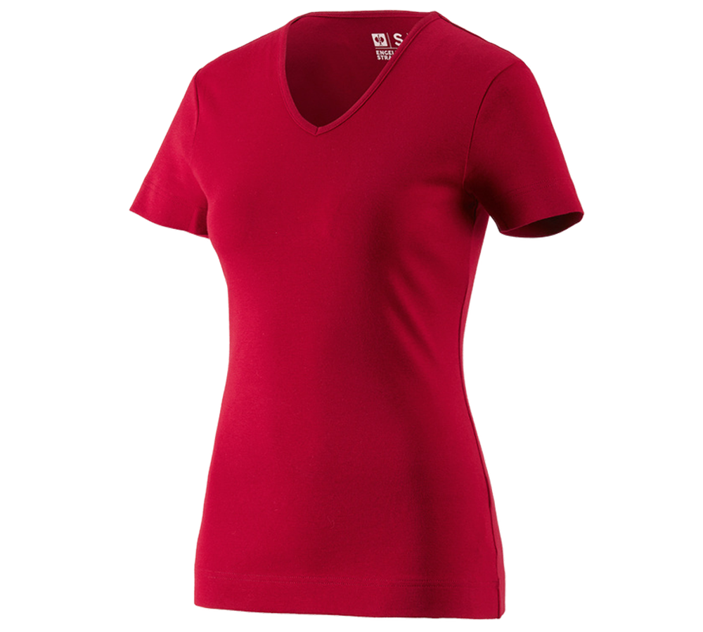 Teman: e.s. T-Shirt cotton V-Neck, dam + röd