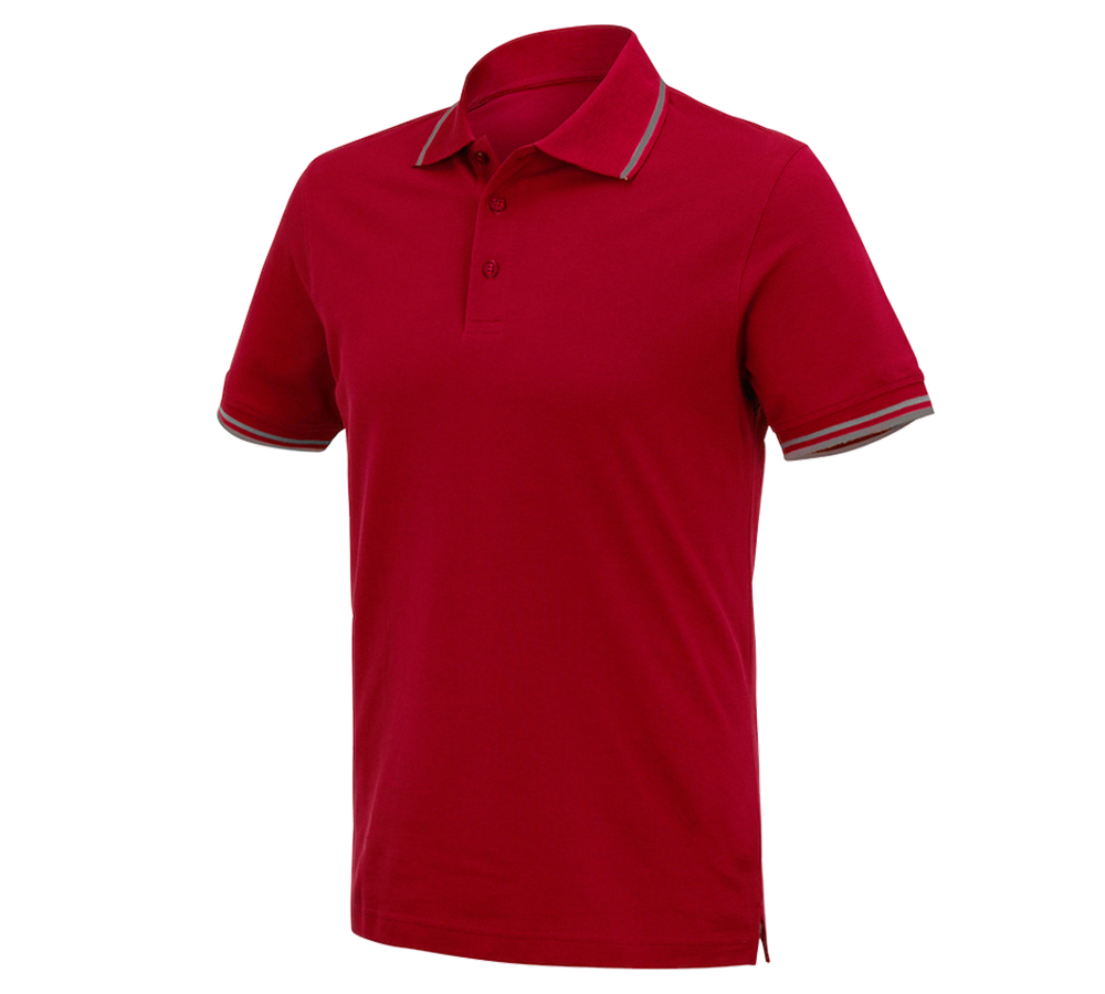 Gardening / Forestry / Farming: e.s. Polo shirt cotton Deluxe Colour + fiery red/aluminium