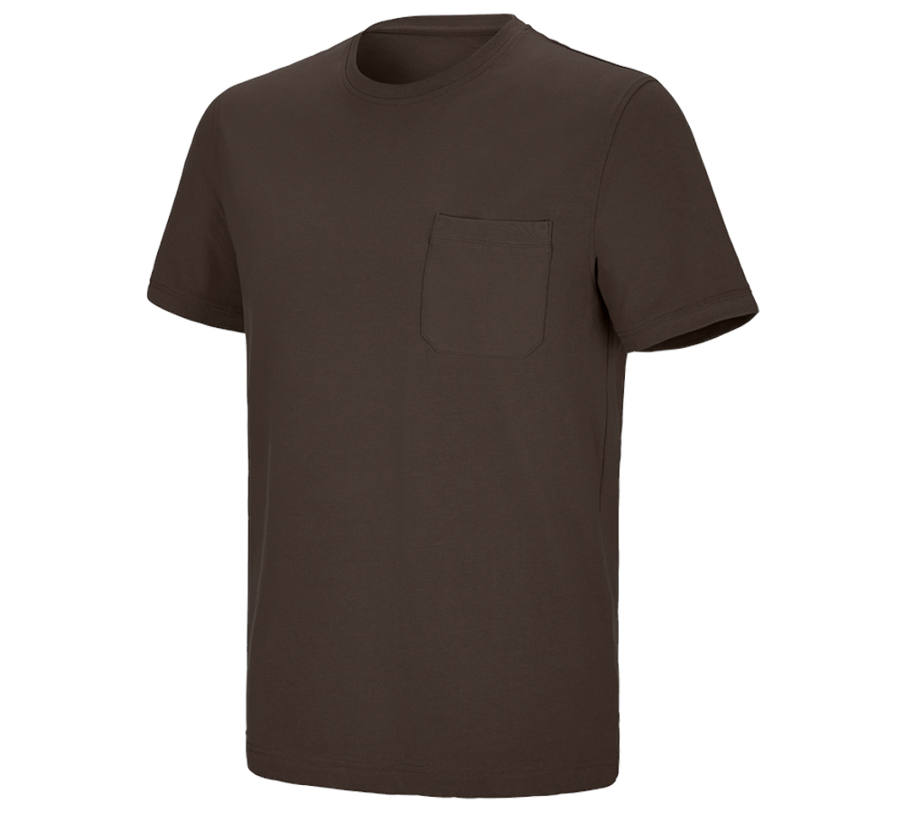 Överdelar: e.s. t-shirt cotton stretch Pocket + kastanj