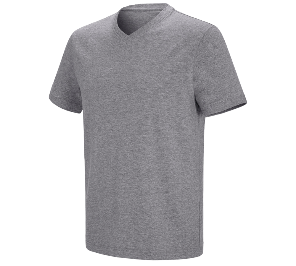 Överdelar: e.s. t-shirt cotton stretch V-Neck + gråmelerad