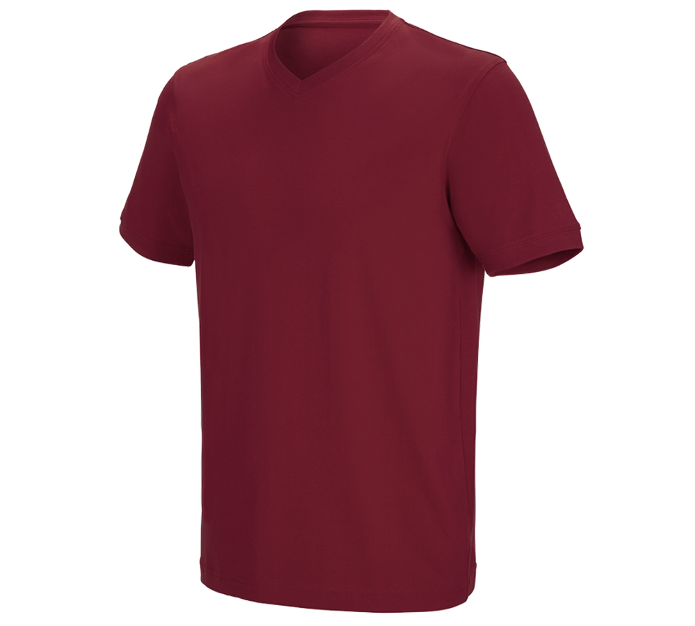 Överdelar: e.s. t-shirt cotton stretch V-Neck + bordeaux
