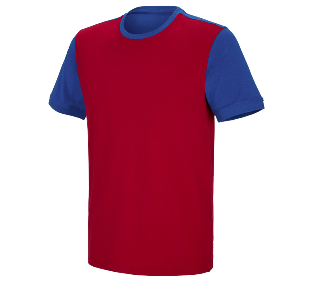Teman: e.s. t-shirt cotton stretch bicolor + eldröd/kornblå
