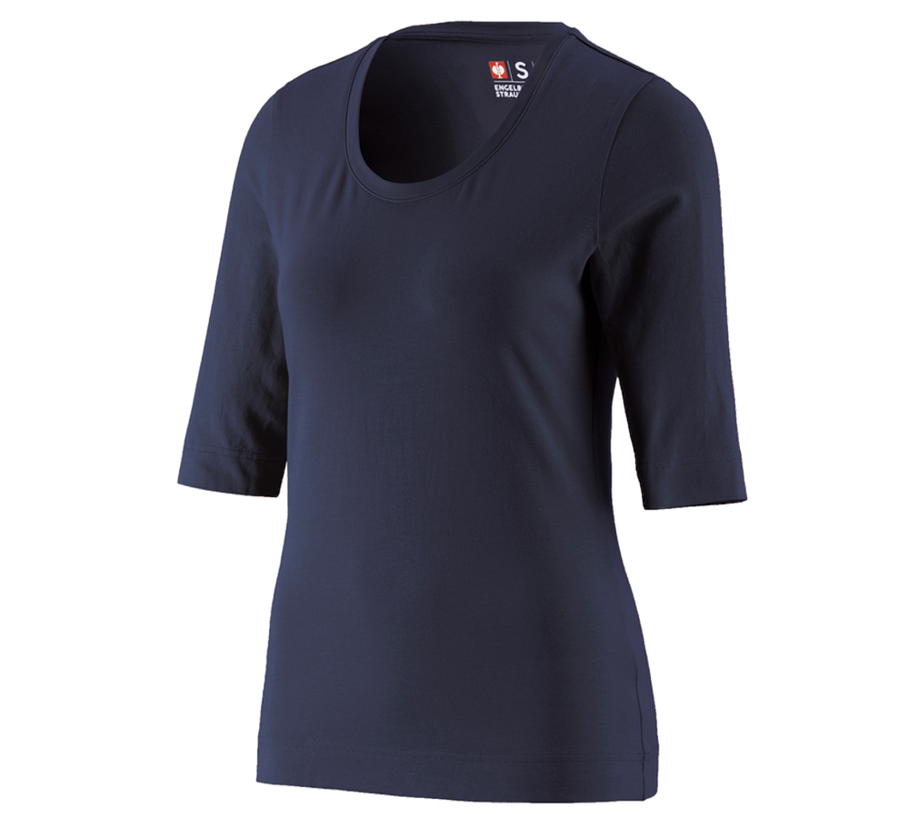 Överdelar: e.s. Shirt 3/4-ärm cotton stretch, dam + mörkblå