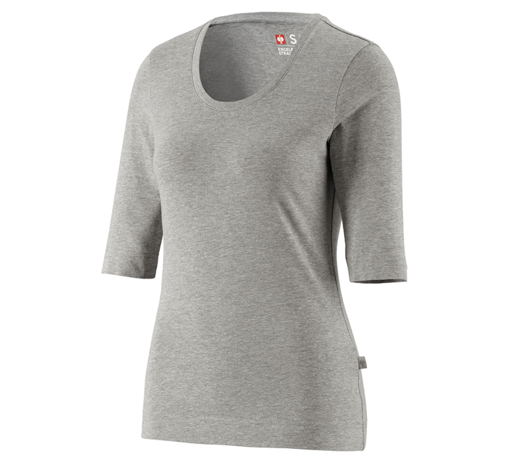 Överdelar: e.s. Shirt 3/4-ärm cotton stretch, dam + gråmelerad