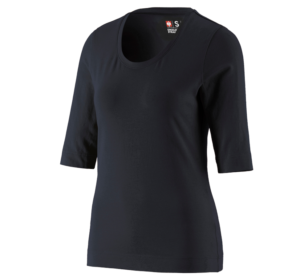 Överdelar: e.s. Shirt 3/4-ärm cotton stretch, dam + svart
