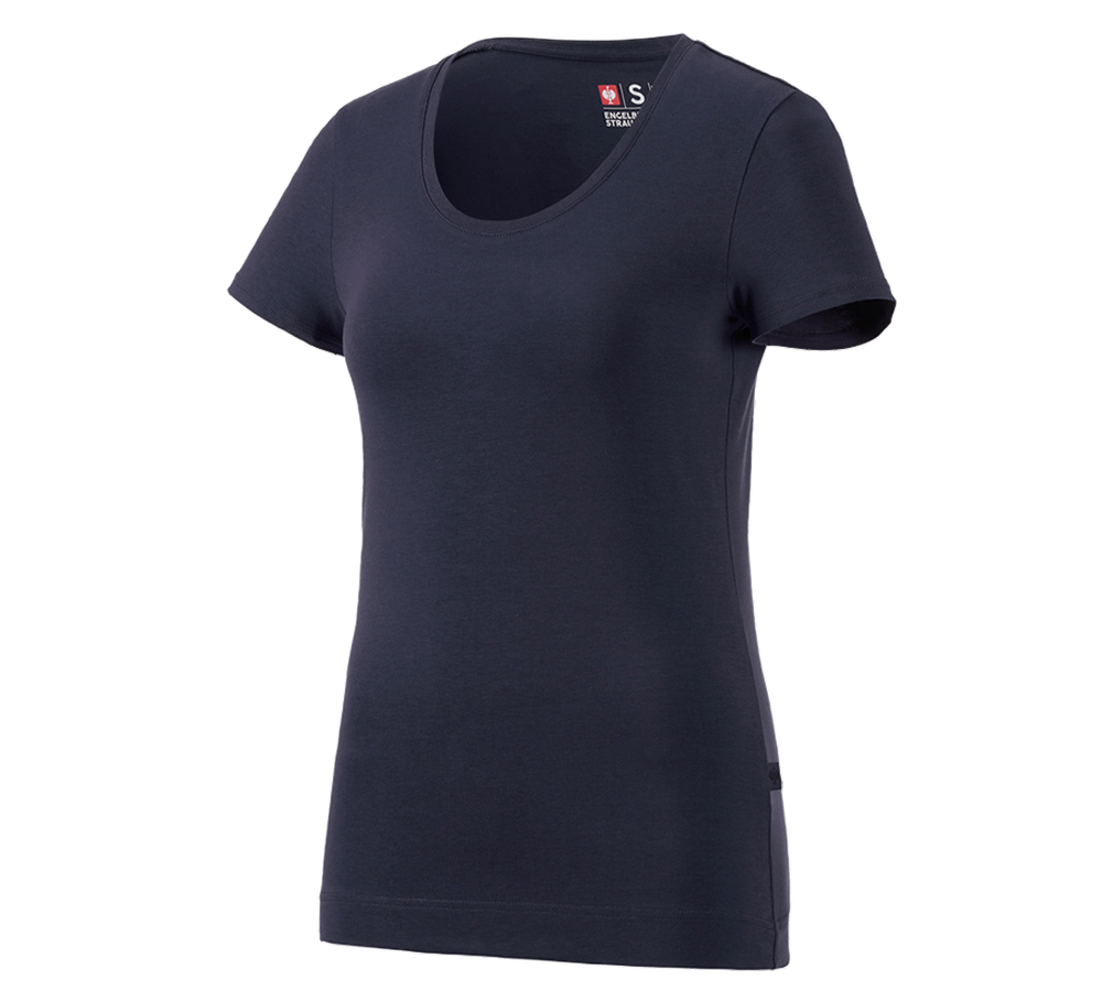 Överdelar: e.s. T-Shirt cotton stretch, dam + mörkblå