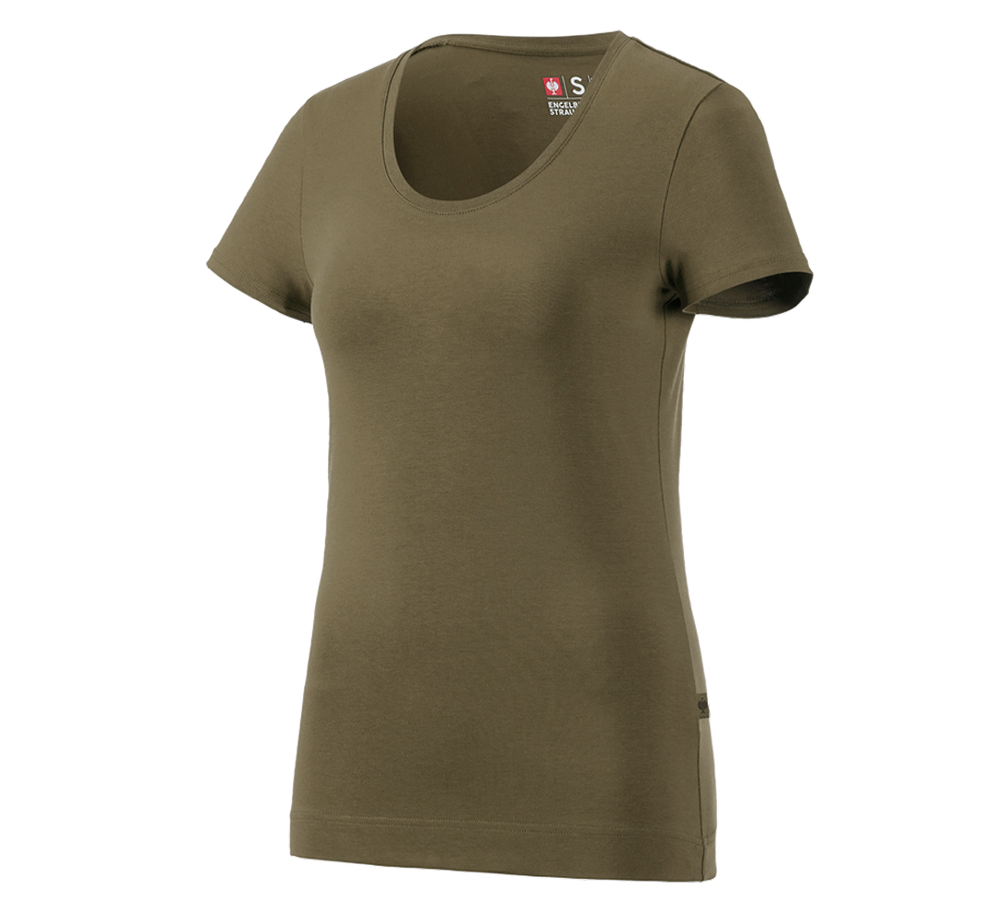 Överdelar: e.s. T-Shirt cotton stretch, dam + slamgrön