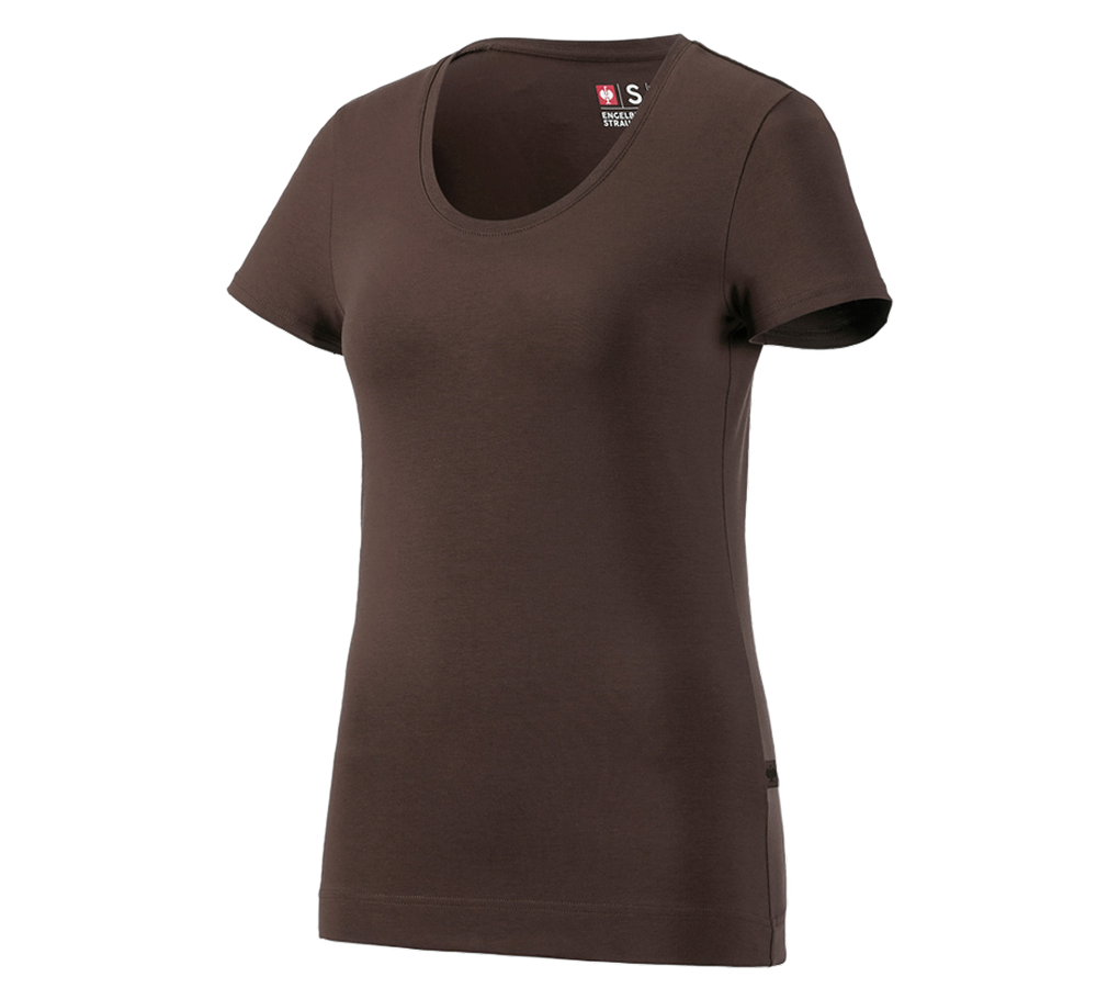 Överdelar: e.s. T-Shirt cotton stretch, dam + kastanj
