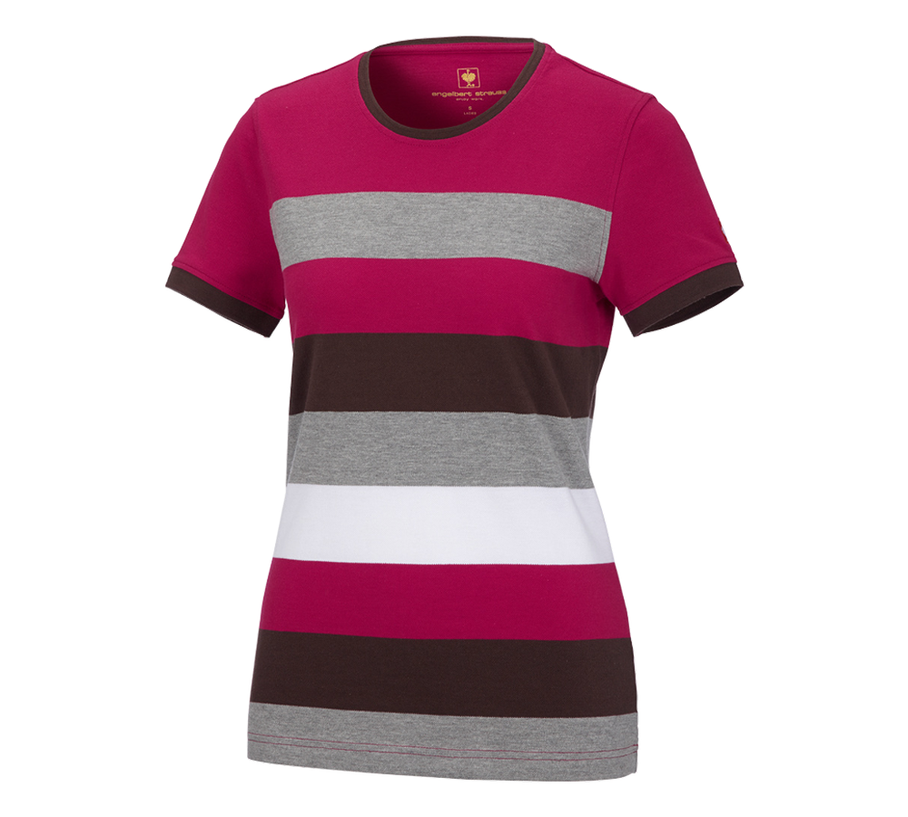 Överdelar: e.s. Pique-Shirt  cotton stripe, dam + bär/kastanj
