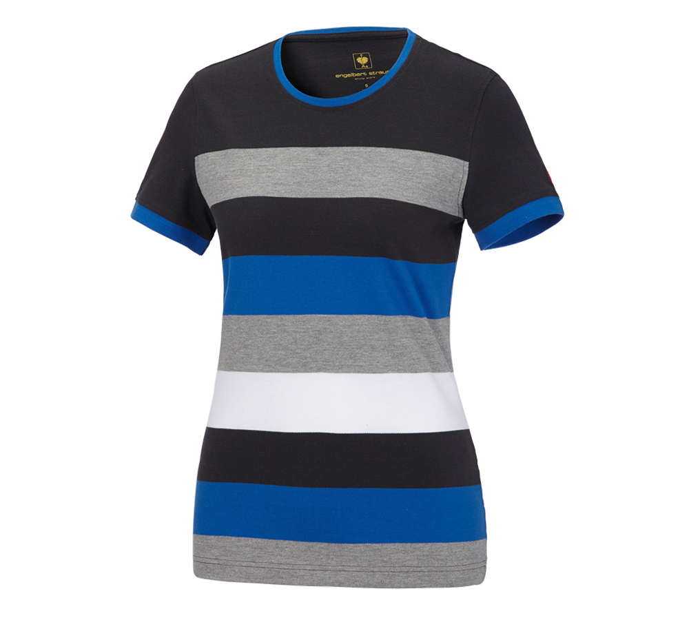 Överdelar: e.s. Pique-Shirt  cotton stripe, dam + grafit/gentianablå