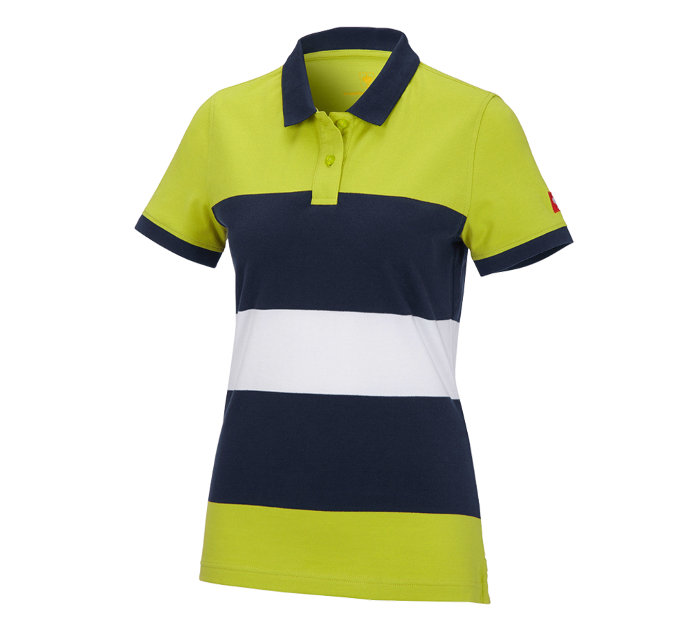 Överdelar: e.s. Pique-Polo cotton stripe, dam + majgrön/mörkblå