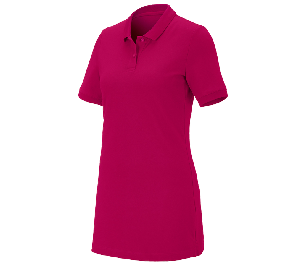 Gardening / Forestry / Farming: e.s. Pique-Polo cotton stretch, ladies', long fit + berry
