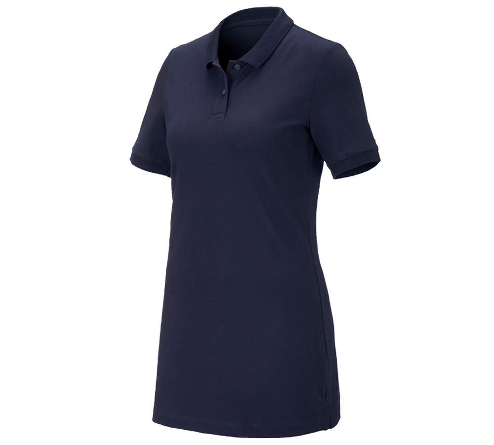 Gardening / Forestry / Farming: e.s. Pique-Polo cotton stretch, ladies', long fit + navy