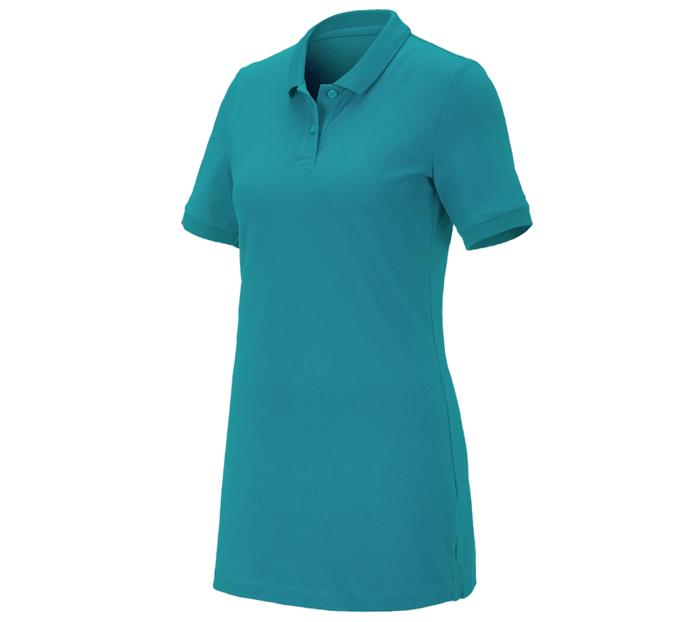 Gardening / Forestry / Farming: e.s. Pique-Polo cotton stretch, ladies', long fit + ocean
