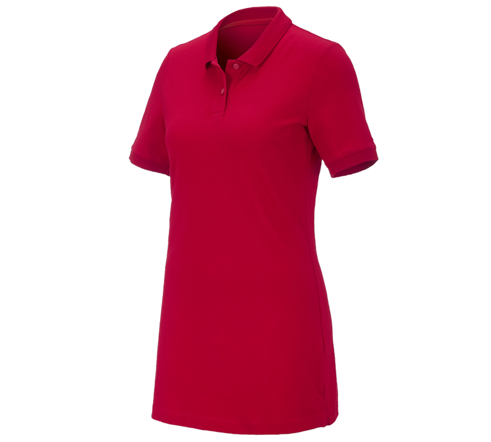 Gardening / Forestry / Farming: e.s. Pique-Polo cotton stretch, ladies', long fit + fiery red